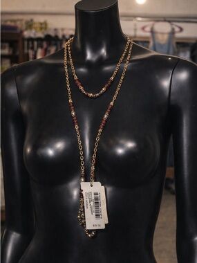 INC International Concepts Gold-Tone Layered Necklace with Burgundy Beads